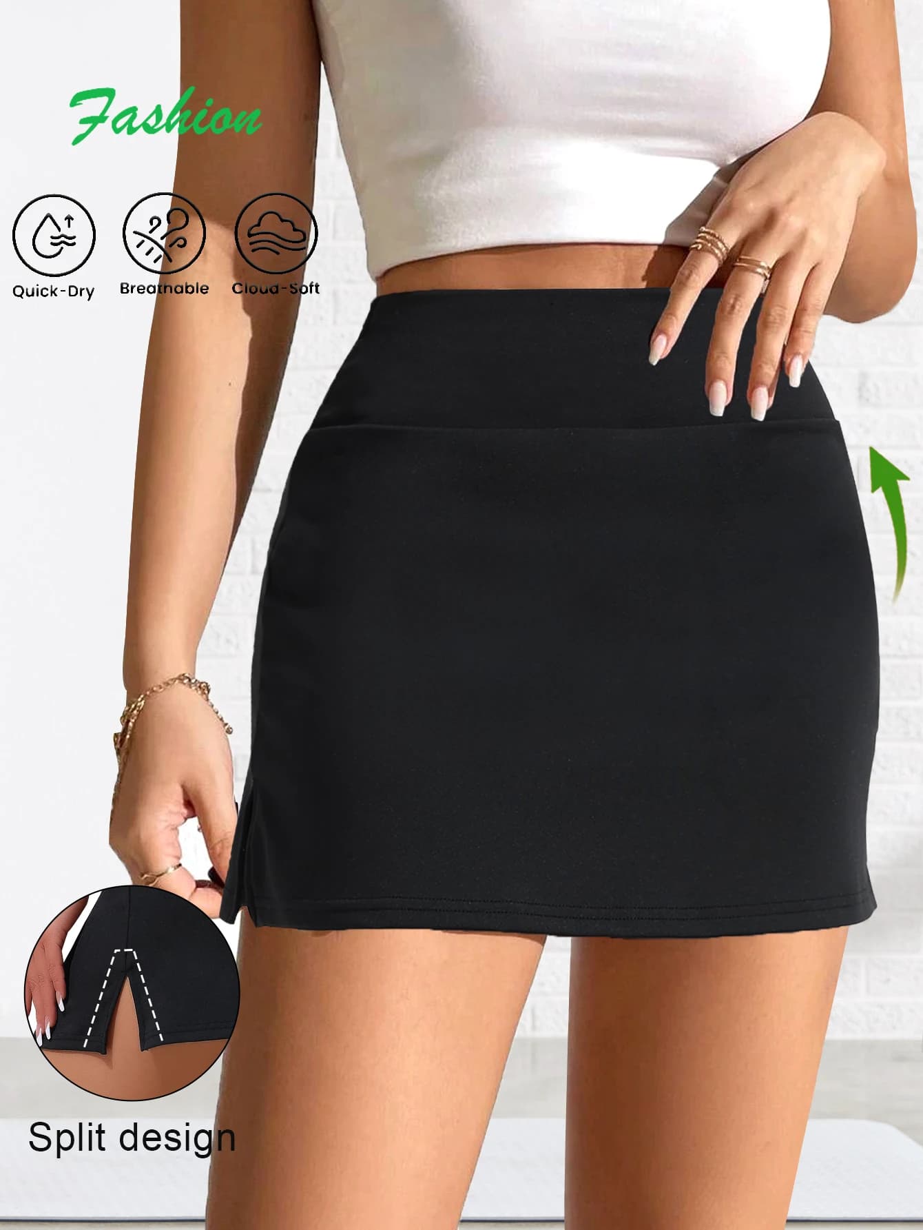 Gonna sportiva da tennis a vita alta con spacco laterale, ad asciugatura rapida, traspirante e morbida, con pantaloncini integrati per fitness e corsa.