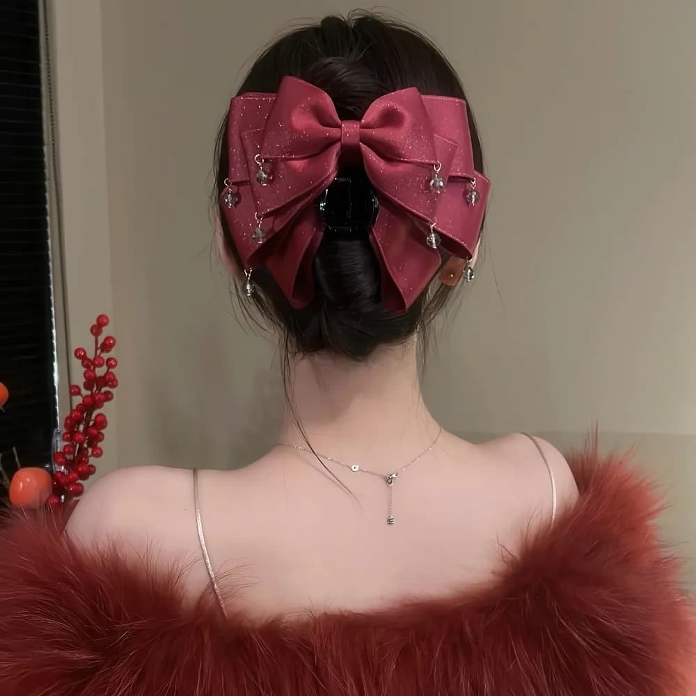 Elegant Butterfly Knot Hair Clip Starry Sky Design Sparkling Diamond Bow Clip Shiny Tassel Hair Accessory For Girls Women