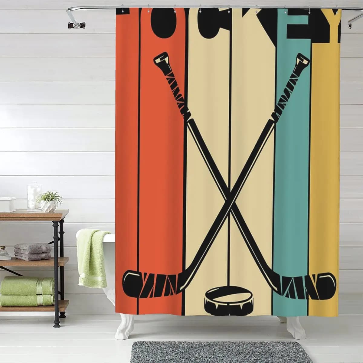 Tenda da doccia vintage Hockey in poliestere impermeabile per bagno con ganci
