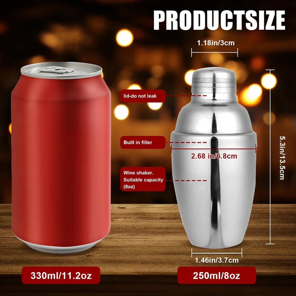 A75K Mini shaker per cocktail 6 pezzi, shaker per bevande, mini shaker in acciaio, shaker per cocktail con filtro, 250 ml