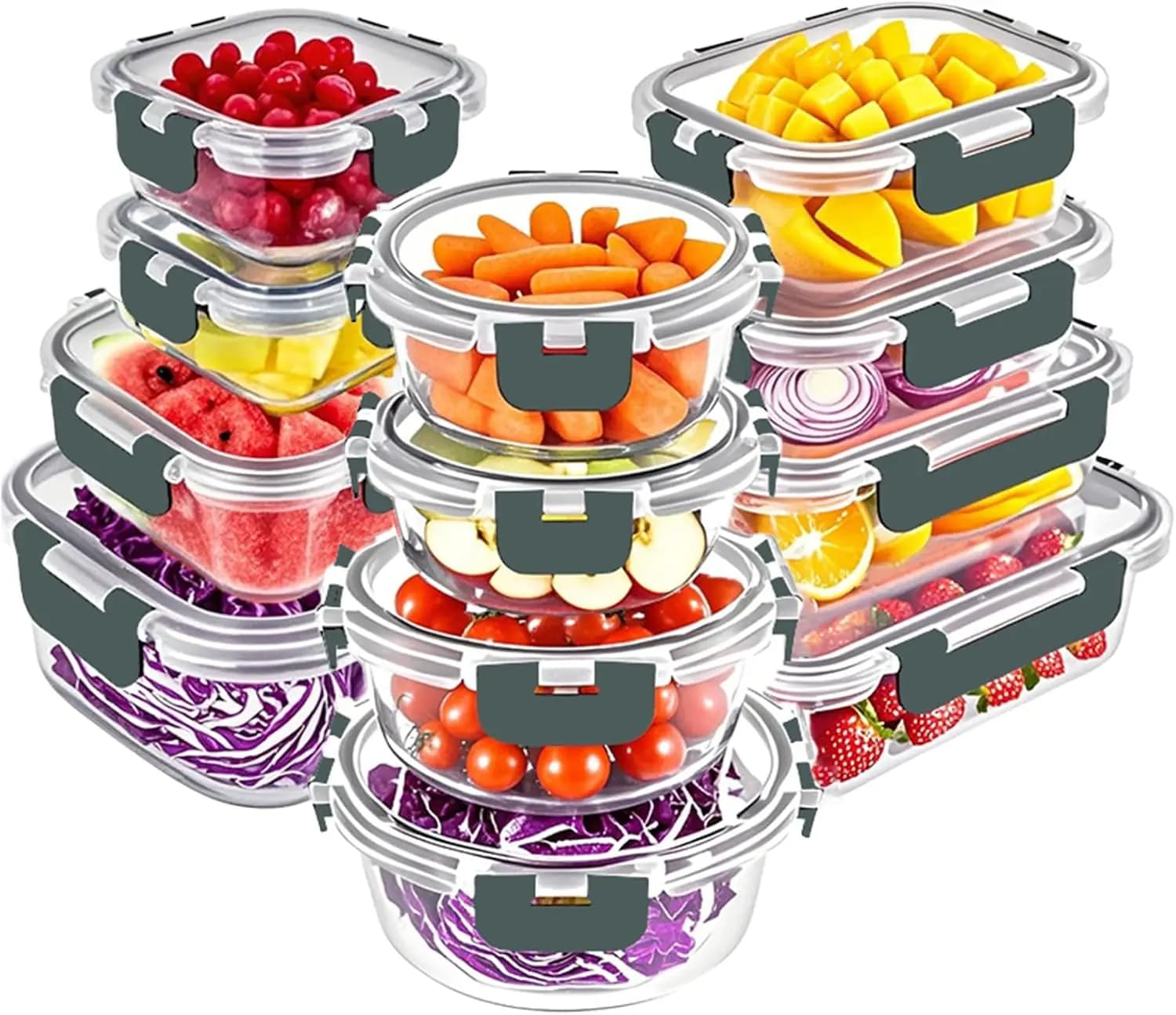 Set di 12 Contenitori in Vetro per Alimenti, Contenitori Ermetici in Vetro per il Pranzo, Contenitori in Vetro per la Preparazione dei Pasti con Coperchi, Esclusivi