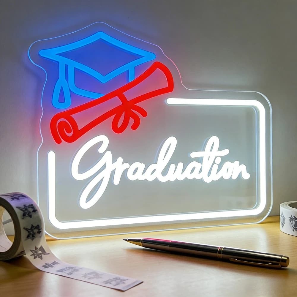 Insegna LED Neon Dimmerabile a Forma di Cappello di Laurea e Diploma, USB, per Feste di Laurea, Aula, Dormitorio, Eventi, Decorazione Murale