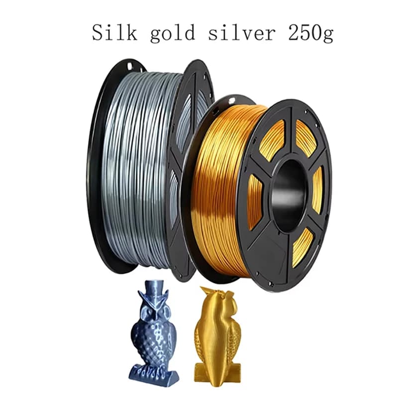Filamento per stampa 3D PLA Seta oro e argento 250g Materiale per stampa 3D 1.75mm Ricariche di filo Confezione sottovuoto