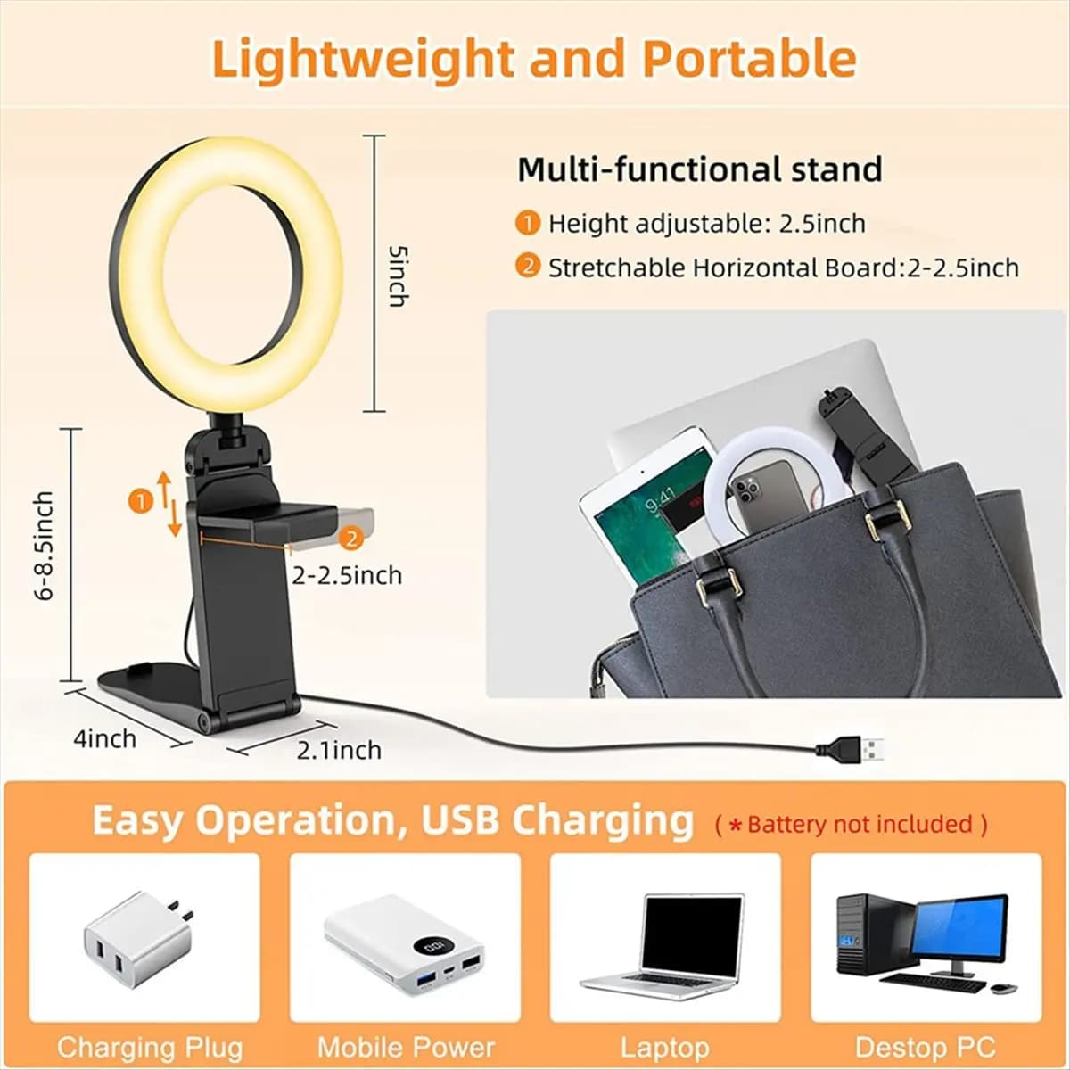 Nuovo anello luminoso a clip per selfie a LED con supporto per telefono Anello luminoso da tavolo per illuminazione per videoconferenze per computer portatile