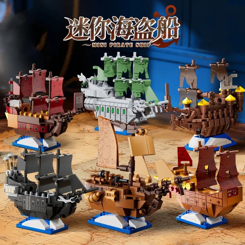 Mini blocchi di costruzione di navi pirate, mattoni modello di perle nere, regalo giocattolo educativo STEM creativo per ragazzi e bambini