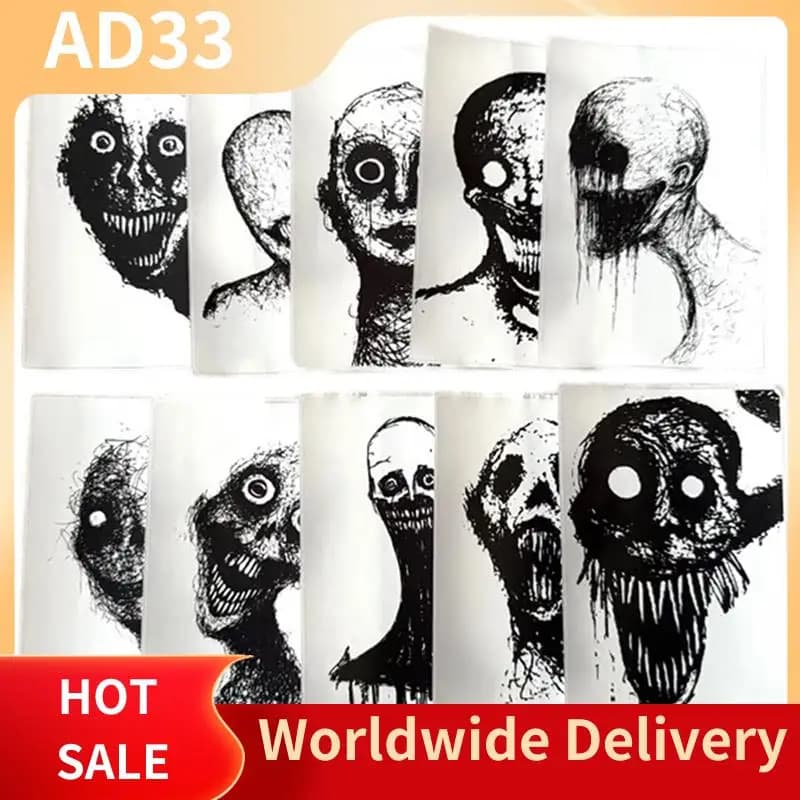 【A28I For Laptops Journals Water Bottle Compatible- Horrifying Sketch Stickers,Halloween Horror Ghost Stickers, 10-Pack Goth Spo