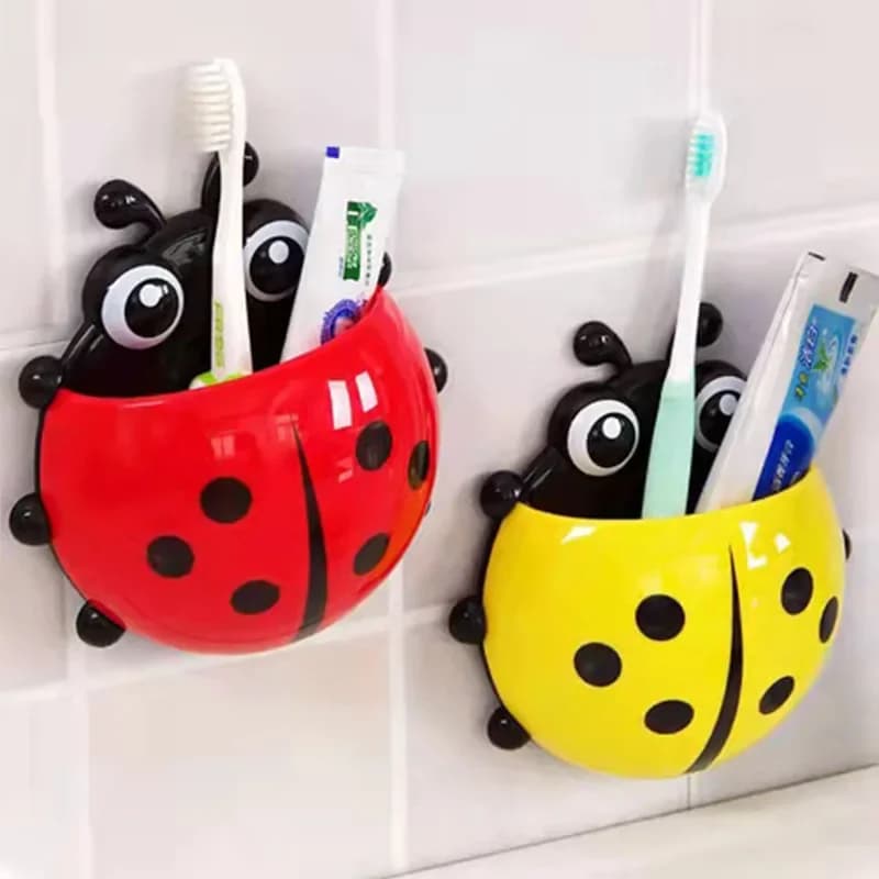 Porta spazzolino a ventosa carino da 1 pezzo, portapenne creativo a sette stelle con coccinella, accessori da bagno per spazzole per bambini