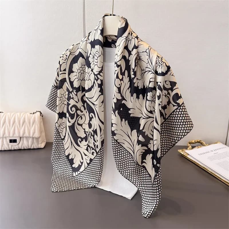 Foulard quadrato in seta primavera estate da donna, di lusso, stampato, in raso, per capelli, collo, testa, hijab, fascia per capelli, nastro