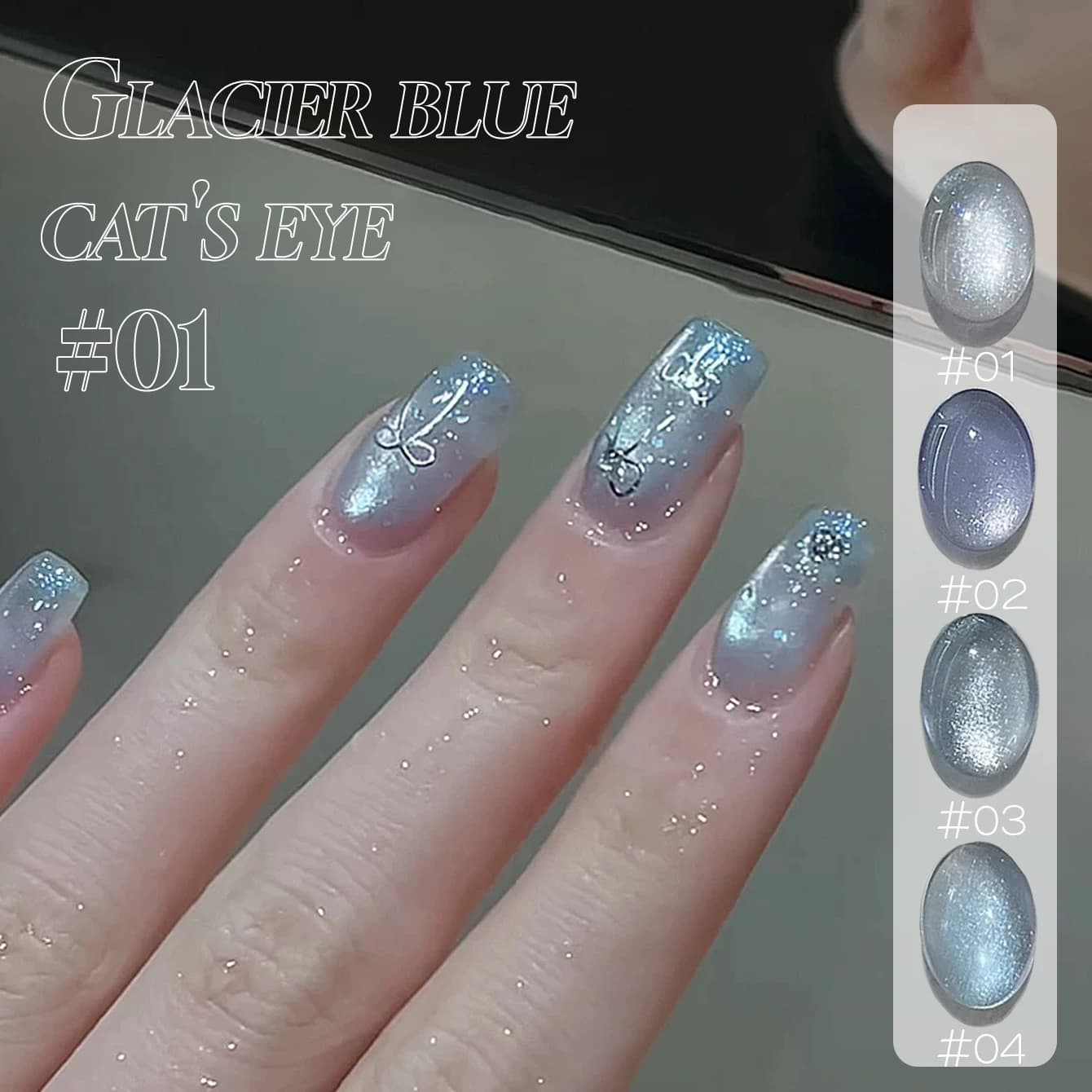 Smalto Semipermanente Gel Occhio di Gatto MIANEL Blu Ghiaccio 2026 Nuova Collezione Primavera Estate Effetto Seta Scintillante Trasparente Blu Ghiaccio Cristallo per Nail Art