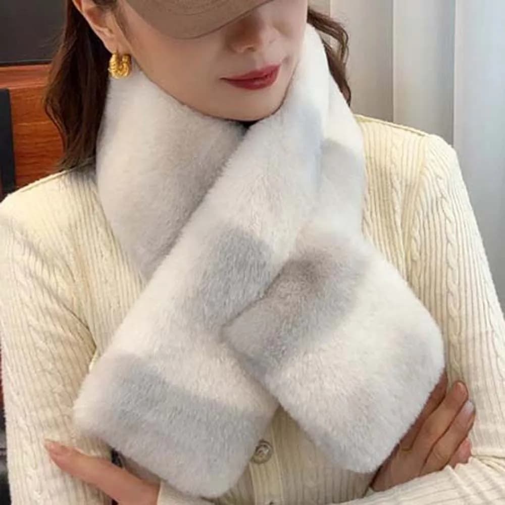 Double Sided Stole Thick Plush Cross Scarf Thermal Windproof Faux Fur Collar Cosy Washable Fluffy Muffler Skiing Resort
