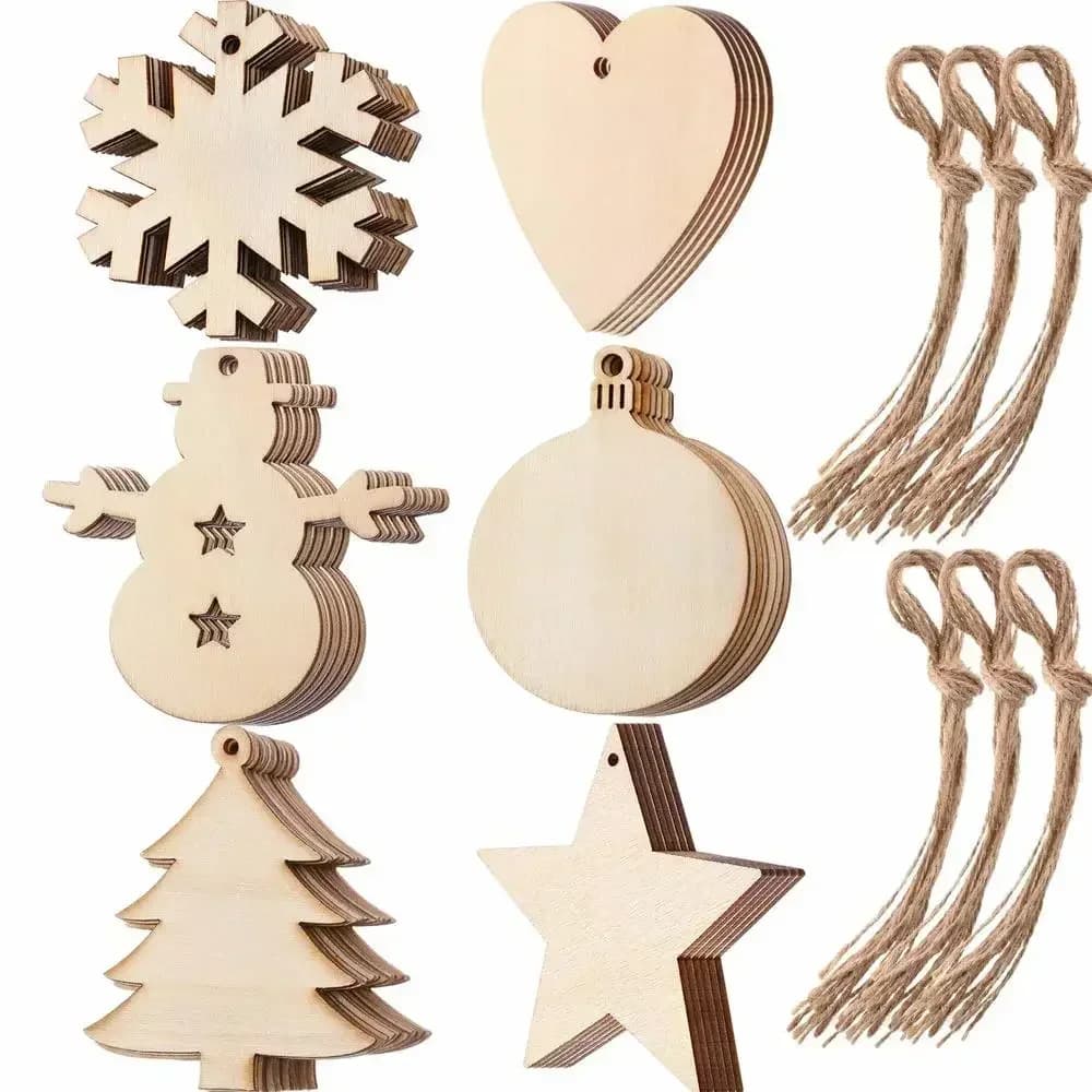 10 dischi di legno vuoti sfusi con fori per centrotavola artigianali, ritagli natalizi in legno non finiti, ornamenti da dipingere
