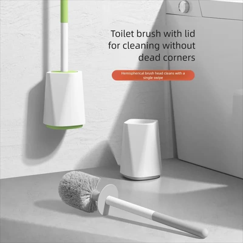Soft-bristle toilet brush with hair planting, no dead corners, household toilet cleaning set, bathroom cleaning brush
