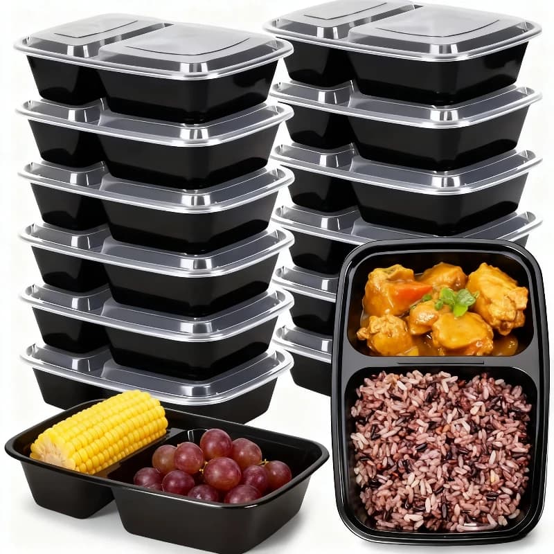 10/20PCS Scatola per il pranzo in plastica usa e getta a due scomparti con coperchio Scatola per fast food Contenitore per il pranzo portatile Adatto per la cena