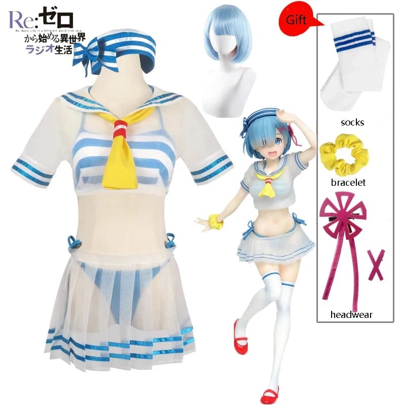 ABC123Rem Anime Re:Zero - Iniziare la vita in un altro mondo da zero, costume cosplay di Ram, parrucca, costume da bagno estivo, costume da cameriera, costume da marinaio Ss,3'f.5;j.8