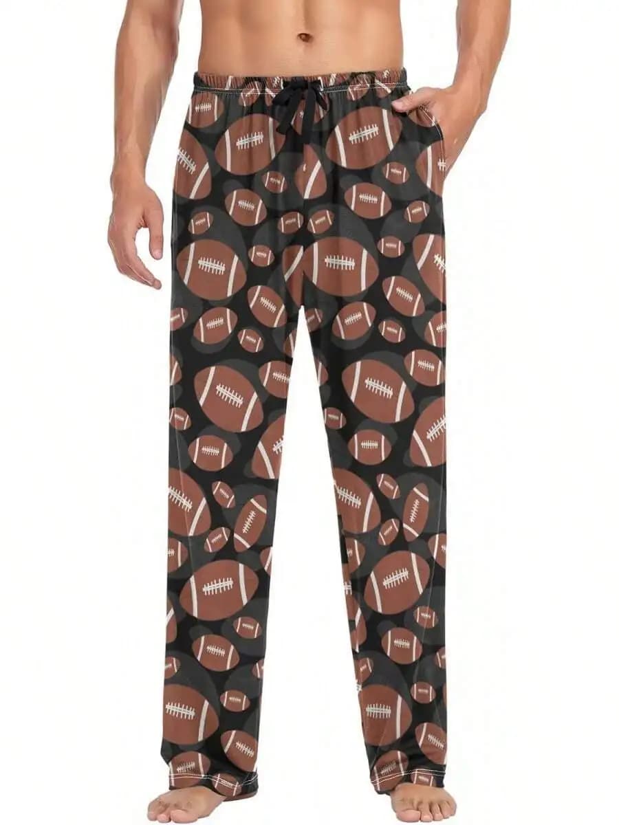 Men Football Print Pajama Pants Lounge Pants With Drawstring Pocket