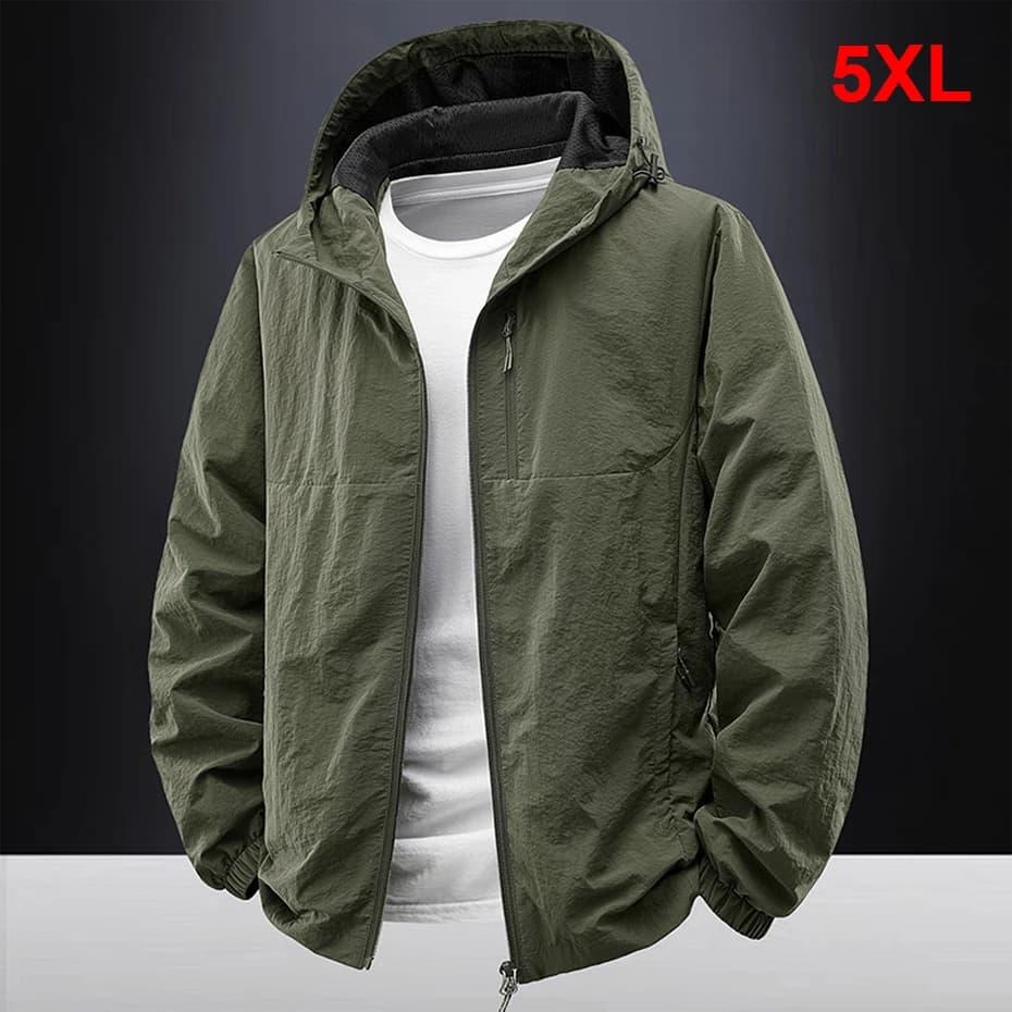 Summer Thin Jacket Men Breathable Jacket Fashion Casual Solid Color Hooded Jackets Coats Male Big Size 5XL