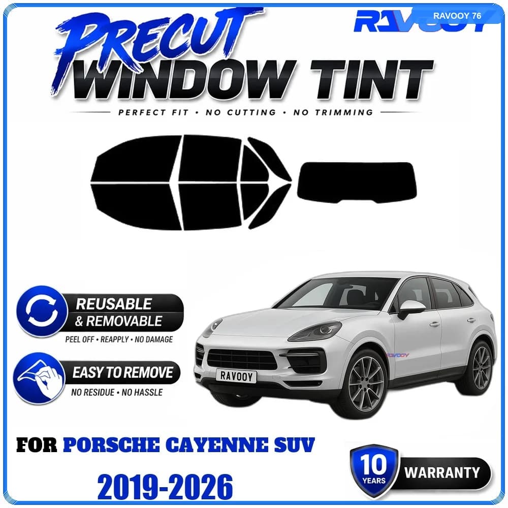 RAVOOY Precut Window Tint, Reusable Removable EPU Film, Custom Fit for Porsche Cayenne Suv 2019-2026, UV Heat Protection