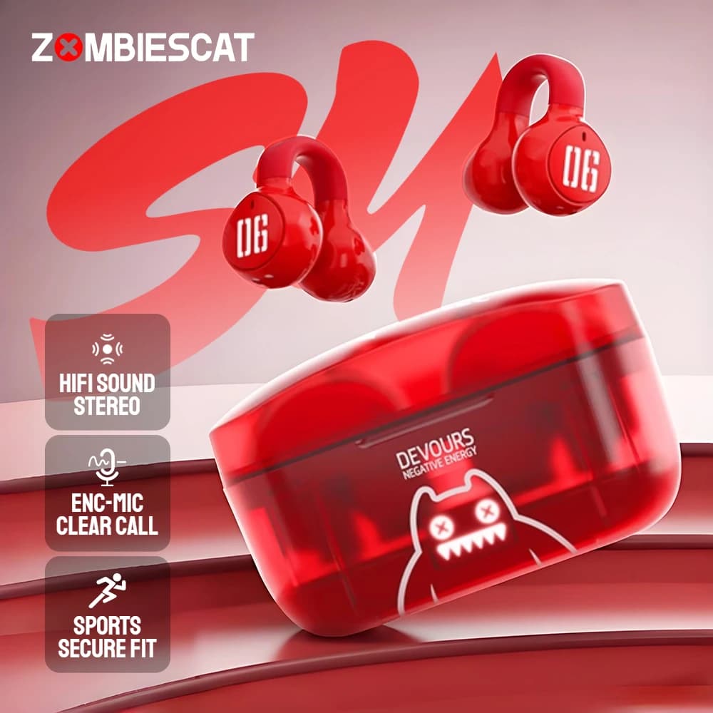 Zombiescat S4 Clip per orecchio trasparente TWS Auricolari wireless HIFI Stereo Auricolare Bluetooth Sport Gaming Cuffie Bluetooth con microfono