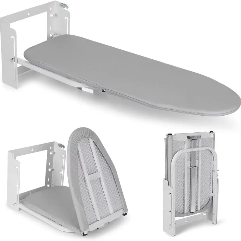 Wall-mounted ironing board, 180 degree space saving, rotating folding ironing board, adjustable height, with heat shield