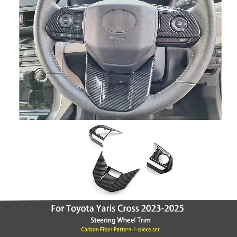 Carbon Fiber Texture AC Outlet Vent Cover Steering Wheel Trim Decal For Toyota Yaris Cross AC200 2023-2025 Interior Accessories
