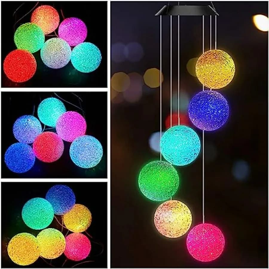 Color Changing Solar Power Wind Chime Crystal Ball Wind Chime Wind Mobile Portable Waterproof Outdoor Windchime Light for Patio