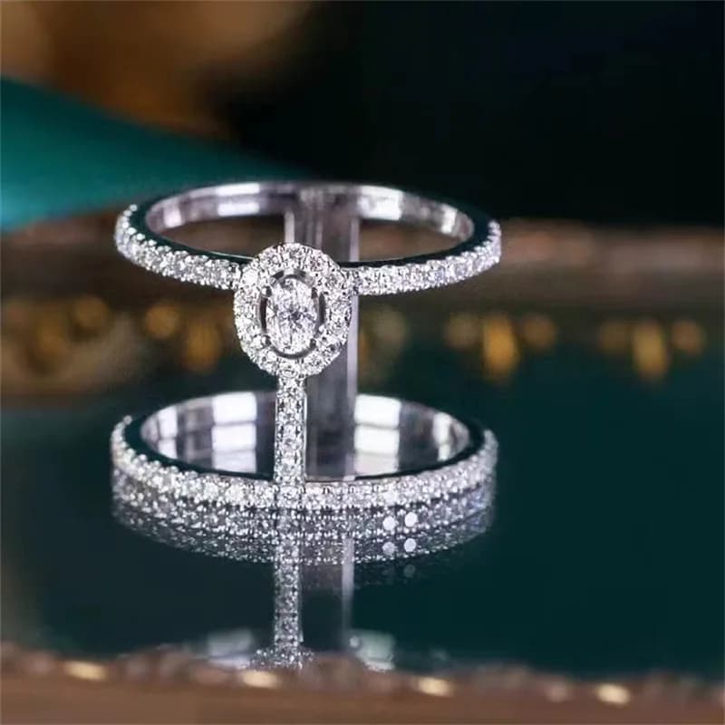 Anelli ovali in argento 925 semplici con diamanti pieni intarsiati a forma di I per le donne Anello di lusso leggero di tendenza della moda adatto per gioielli quotidiani