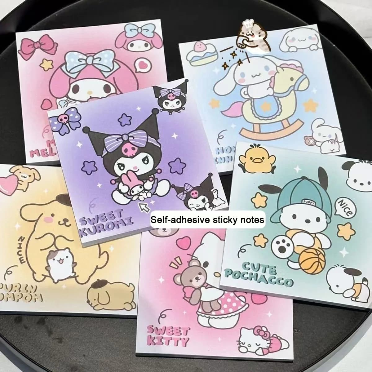 Cute Sanrio sticky notes (120/240/360 pages), self-adhesive sticky notepad, student office stationery notebook.