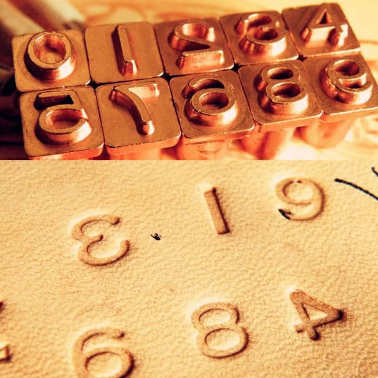 Leather Number Stamp Set 10 Pcs, 7mm Date Marking Punch with Holder, Red Copper Plated Alloy