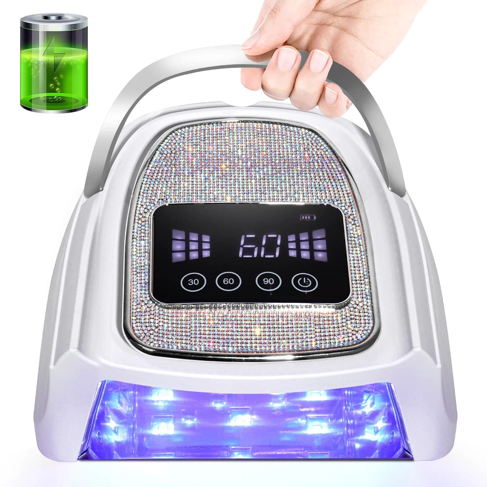 Lampada UV LED ricaricabile per unghie, lampada per unghie senza fili per smalto gel, lampada UV per unghie con 4 impostazioni timer e maniglia