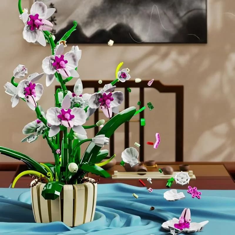 Blocchi di Costruzione Modello Orchidea in Vaso, Gioco Puzzle Educativo, Regalo di Compleanno, Decorazione per la Casa, 1192 Pezzi