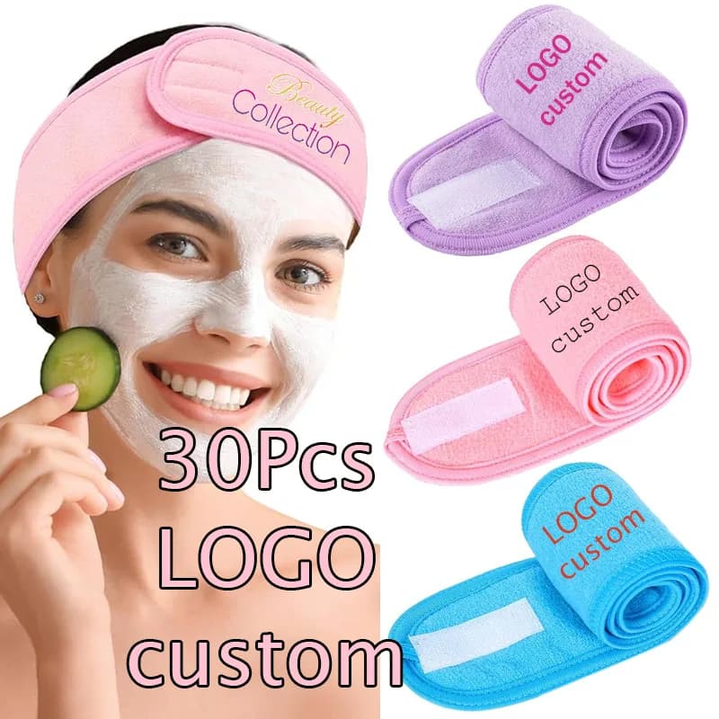 Fasce per capelli per trucco, cura della pelle, doccia, 30 pezzi, personalizzabili con logo, regolabili, con strappi in velcro, per uomo e donna alla moda