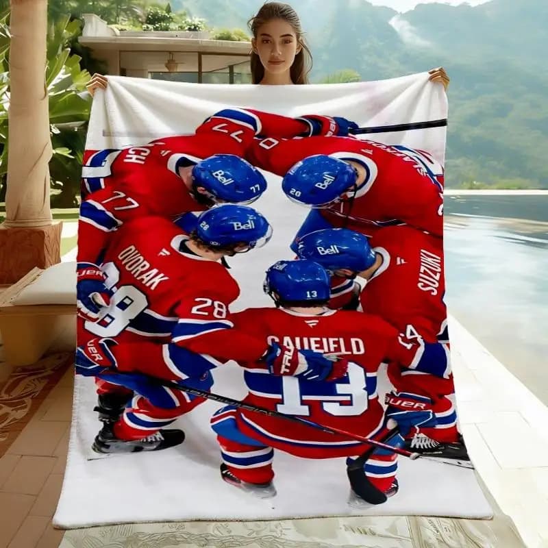 1pc Montreal Canadiens Hockey Team Flannel Blanket, Super Soft All-Season Throw Blanket for Bedroom Living Room Camping, Warm Co