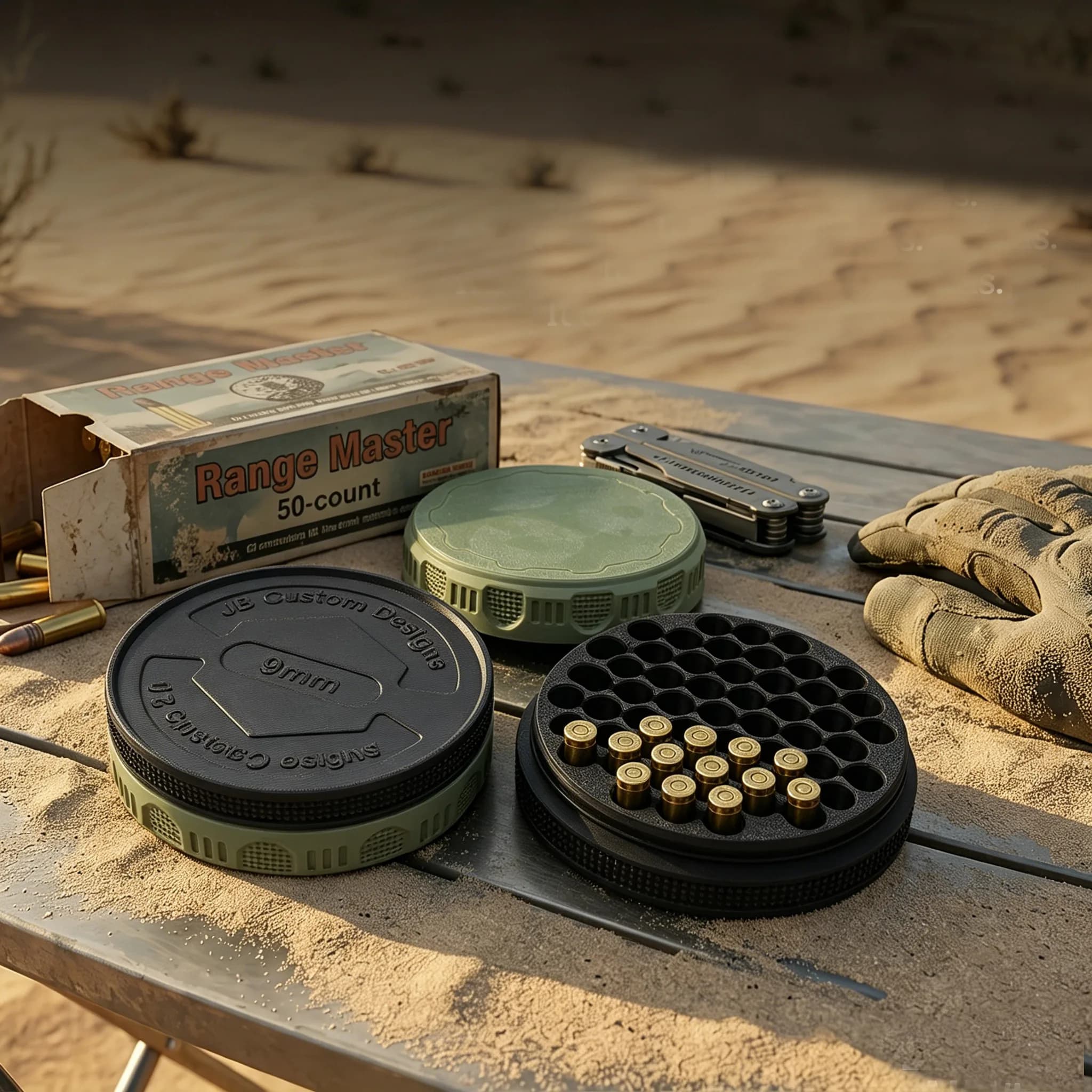 1 piece of 55-round capacity mini ammunition storage box, suitable for 9mm ammunition, can hold 55 rounds of ammunition, compact