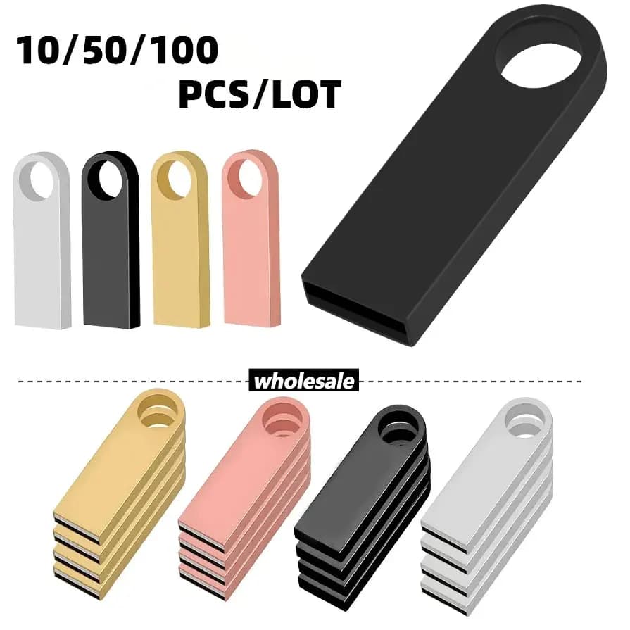 Chiavetta USB 2.0 in metallo con logo personalizzato gratuito, 10/50/100 pezzi, memoria flash da 64GB 32GB 8GB 4GB, pen drive da 128MB 512MB.
