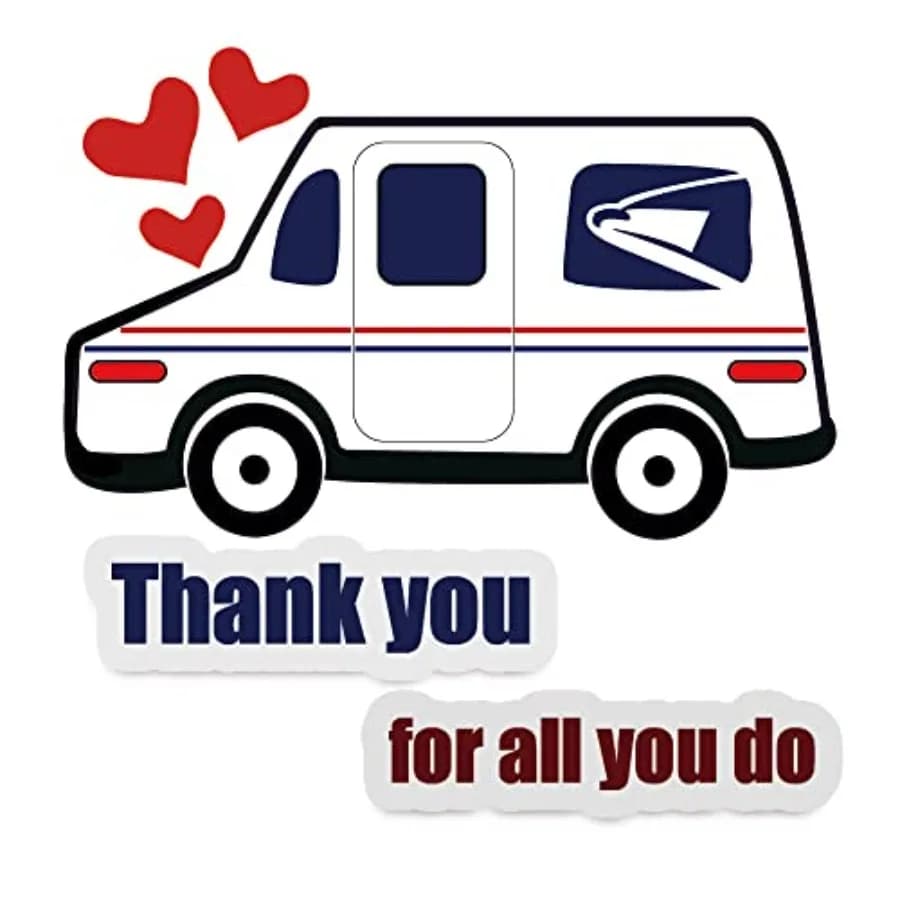 2 Pack Thank You Mailbox Stickers - Red Art Deco Vinyl for Metal Plastic Glass Wood - 'Thank You for All You Do' Postal Worker