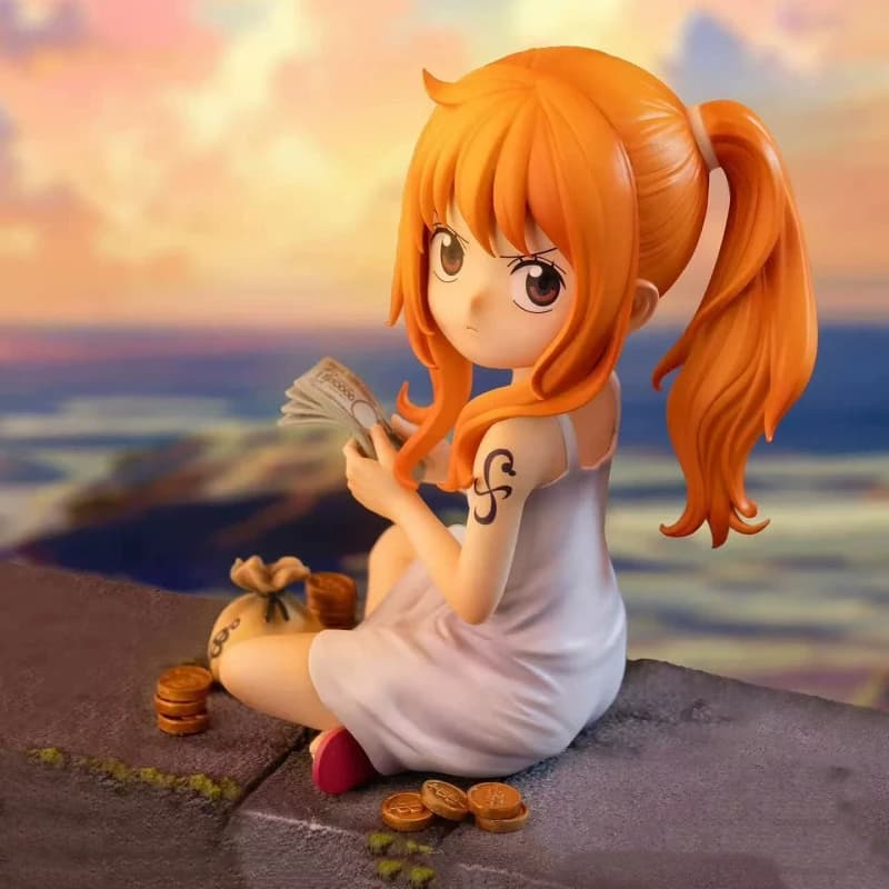 Figura di Nami da One Piece da 11 cm, versione Q, modello da collezione in PVC, ornamento da scrivania per appassionati di anime, decorazione per case di computer.
