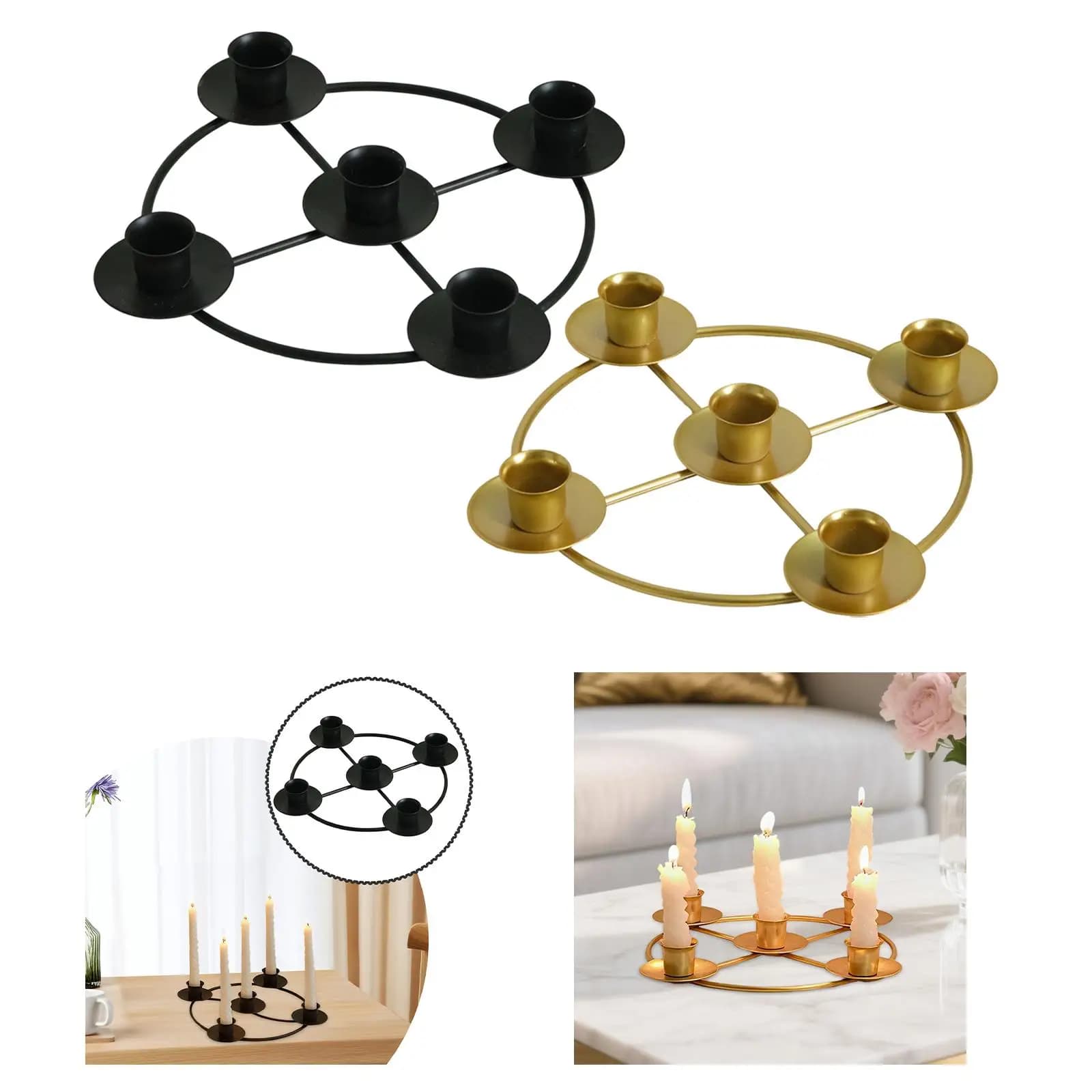 Five Candle Iron Advent Wreath Ring Christmas Candelabra Candlestick Centerpiece for Home Desktop Party and Weddings