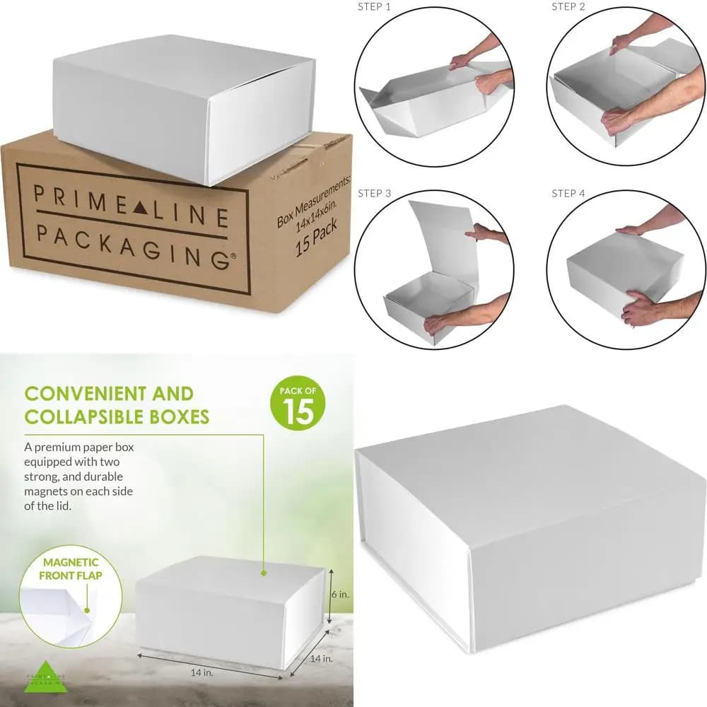Extra Large Bianche Magnetic Gift Boxes with Covers, Ideal for Weddings, Preservation, Enlargement Packing, 14x14x6, Packing 15