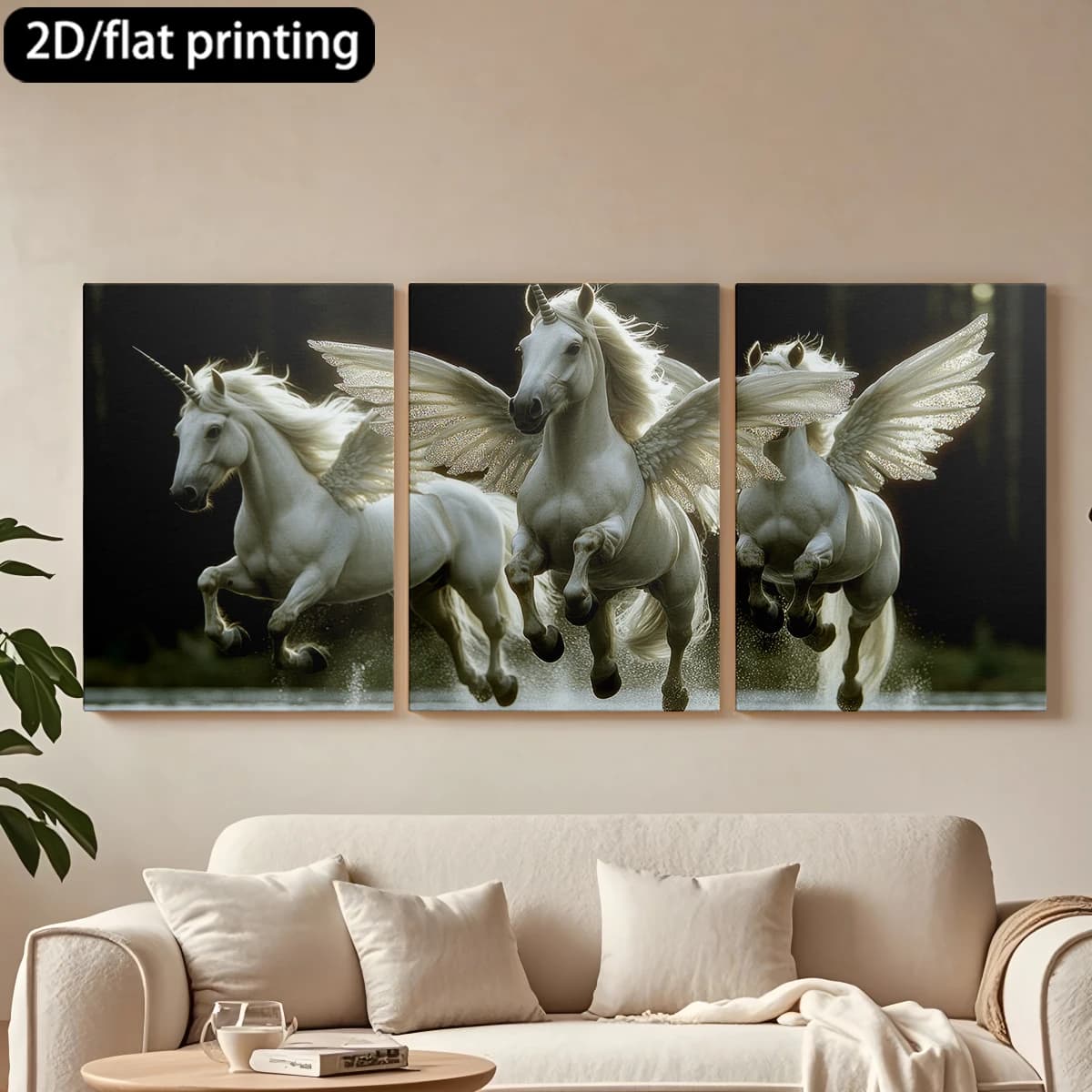 Decorative painting on canvas with wooden frame, 3 pieces. Unique magical allies, pretty gallop. Tende per camera da letto ikea.