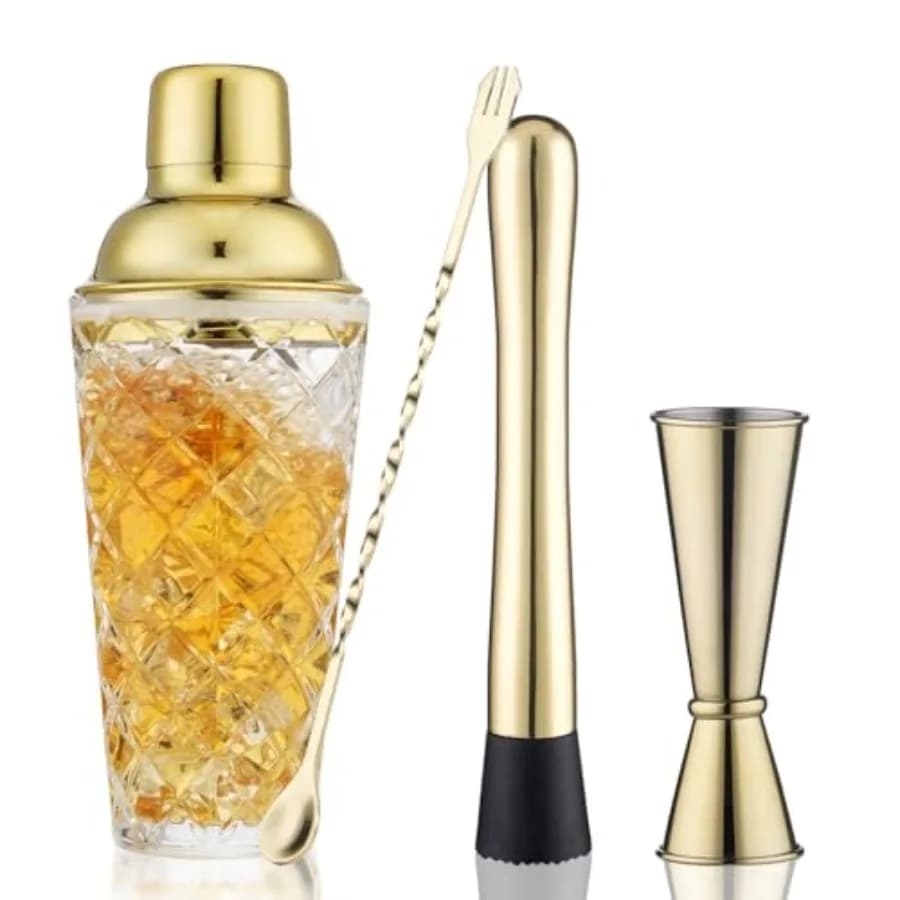 Shaker per Cocktail - Kit da Barman Premium in Vetro con Jigger Dosatore, Cucchiaio da Miscelazione e Muddler