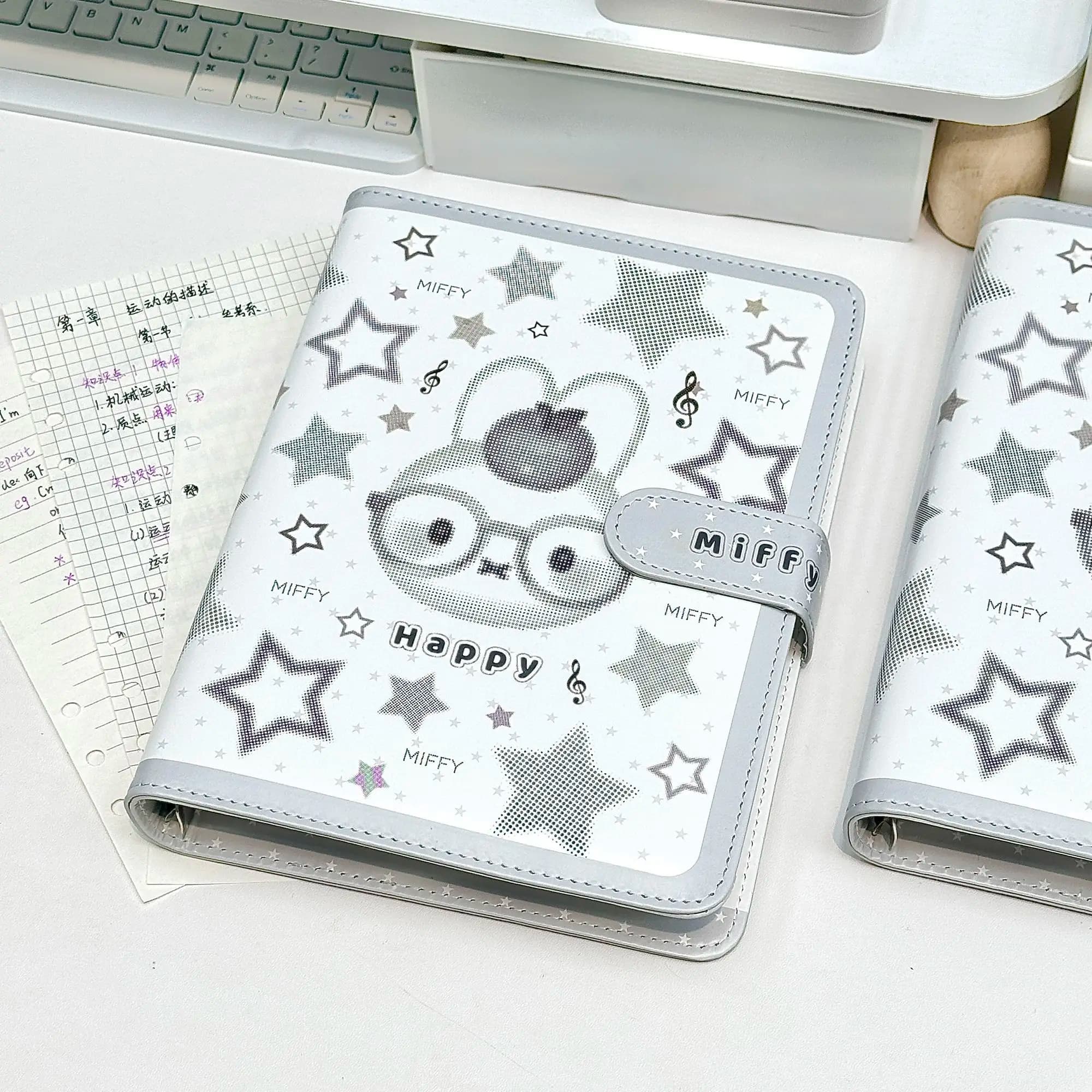 Star Print Miffy A5 Loose-leaf Notebook PU Magnetic Buckle Thick Journal Cute Student Planner Portable Daily Writing Dairy Book