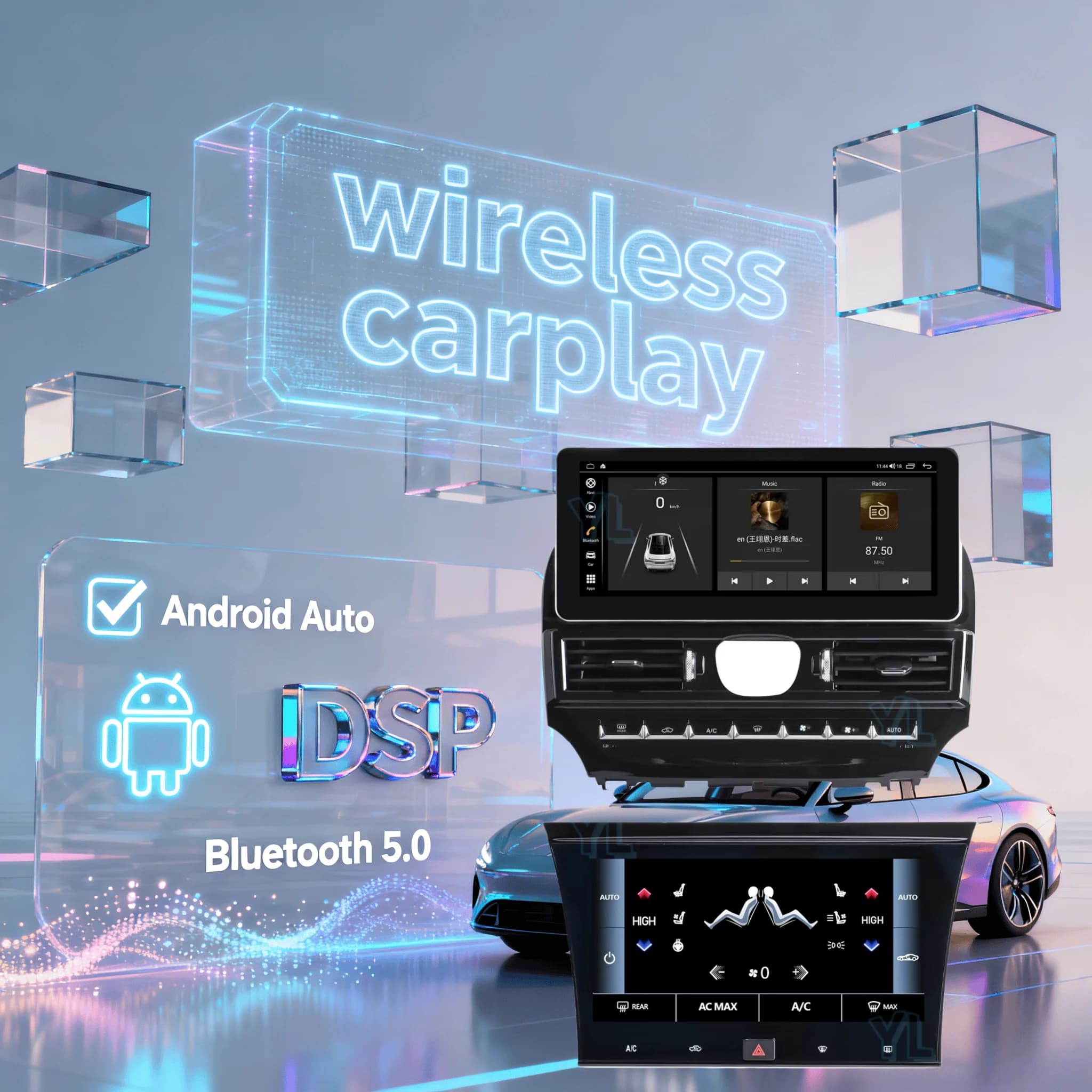 Autoradio Android 14 da 12,3 Pollici con Pannello di Controllo Clima da 9,66 Pollici per Chrysler 300C 2011-2023, Navigazione GPS, Bluetooth 5.0 DS