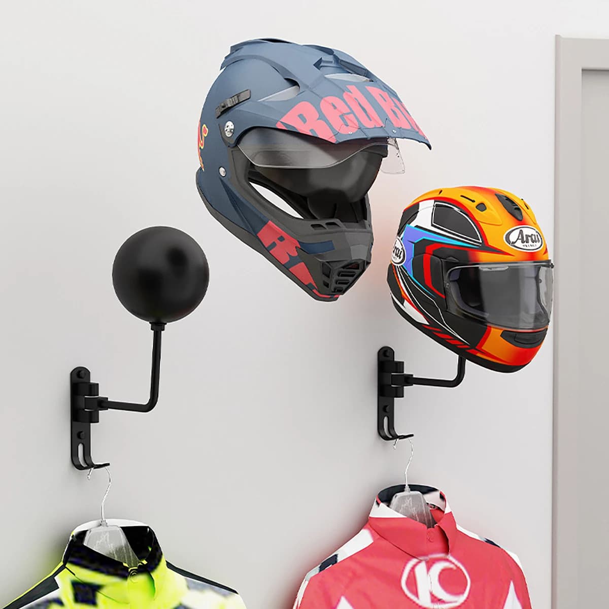 Bike helmet holder with wall mounting, 180 ° Support for helmet with rotating hook with hooks for hook for bicycle baseball helmet stand