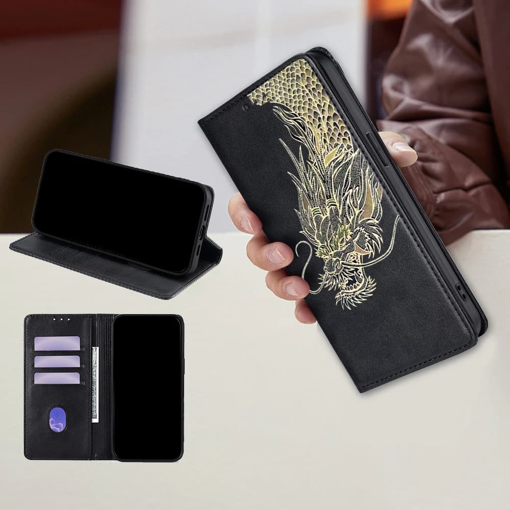 Magnetic wallet case for Xiaomi Poco C85 C75 C71 C61 C65 C51 C50 Leather protective case dragon model