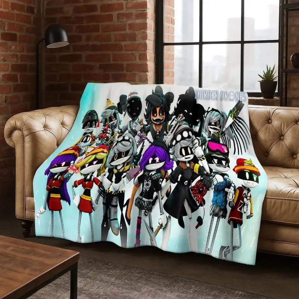 Flannel cover Cartoon Murder Drones Uzi Robot Art, soft and cosy, for home, bedroom, sofa, picnic, children's gift