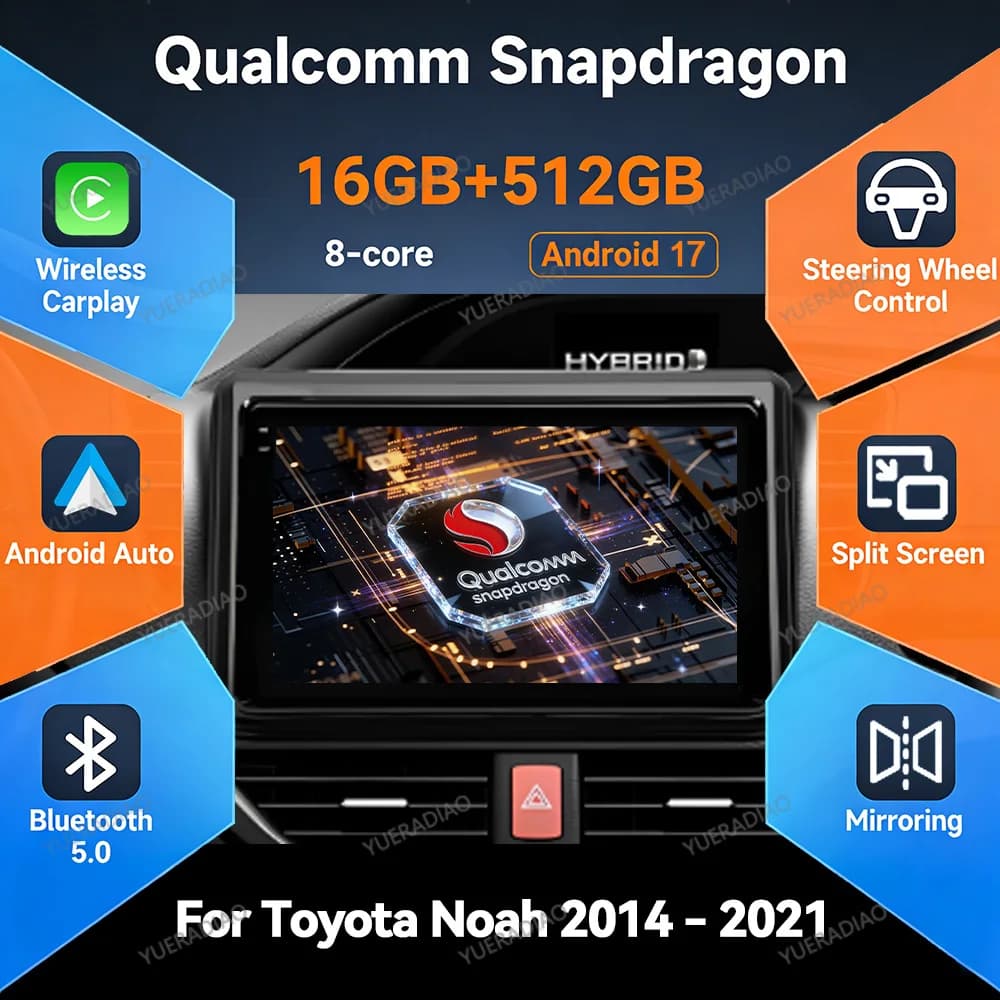 Android 17 Carplay Auto For Toyota Noah Voxy R80 2014 - 2021 Car Radio Multimedia Stereo Video Player NAVI GPS 4G LTE 5G WIFI BT