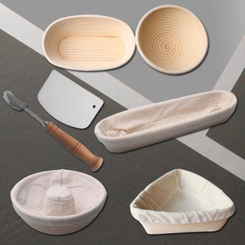 SHENHONG Banneton Cestino per la lievitazione del pane Cestino per la fermentazione dell'impasto Cestino in rattan Strumenti per la cottura del pane Raschietto e set di coltelli per panettiere