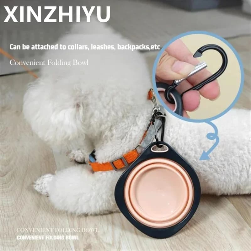 Ciotola Pieghevole Portatile per Cibo e Acqua per Cani e Gatti, Contenitore da Viaggio in Silicone con Gancio, 320ml