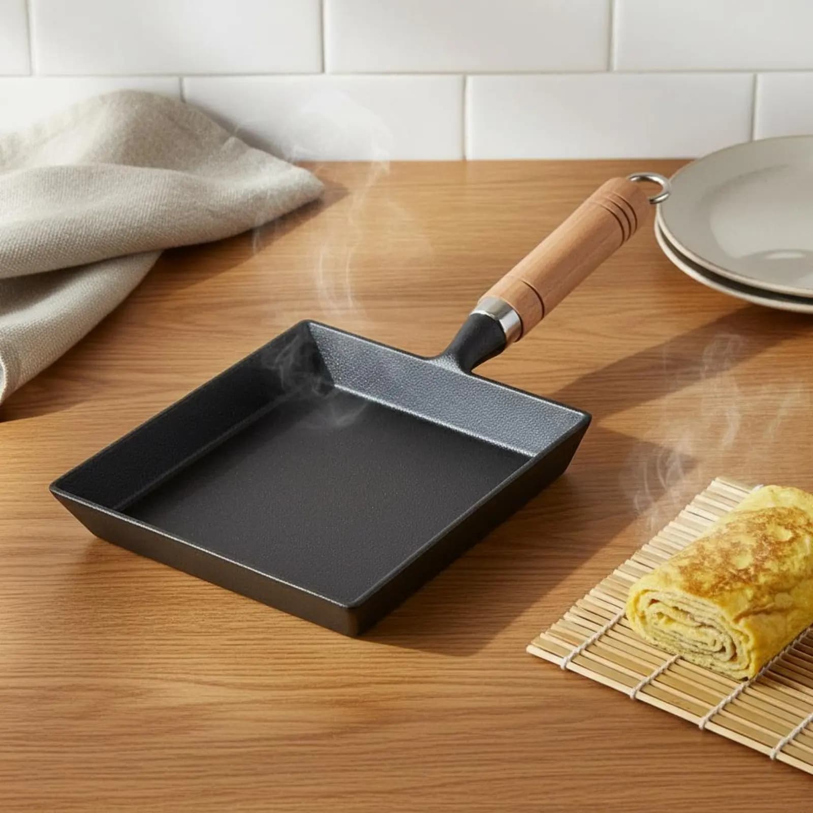 Padella in Ghisa per Tamagoyaki Compatibile con Tutti i Fornelli, Rettangolare, Facile da Pulire