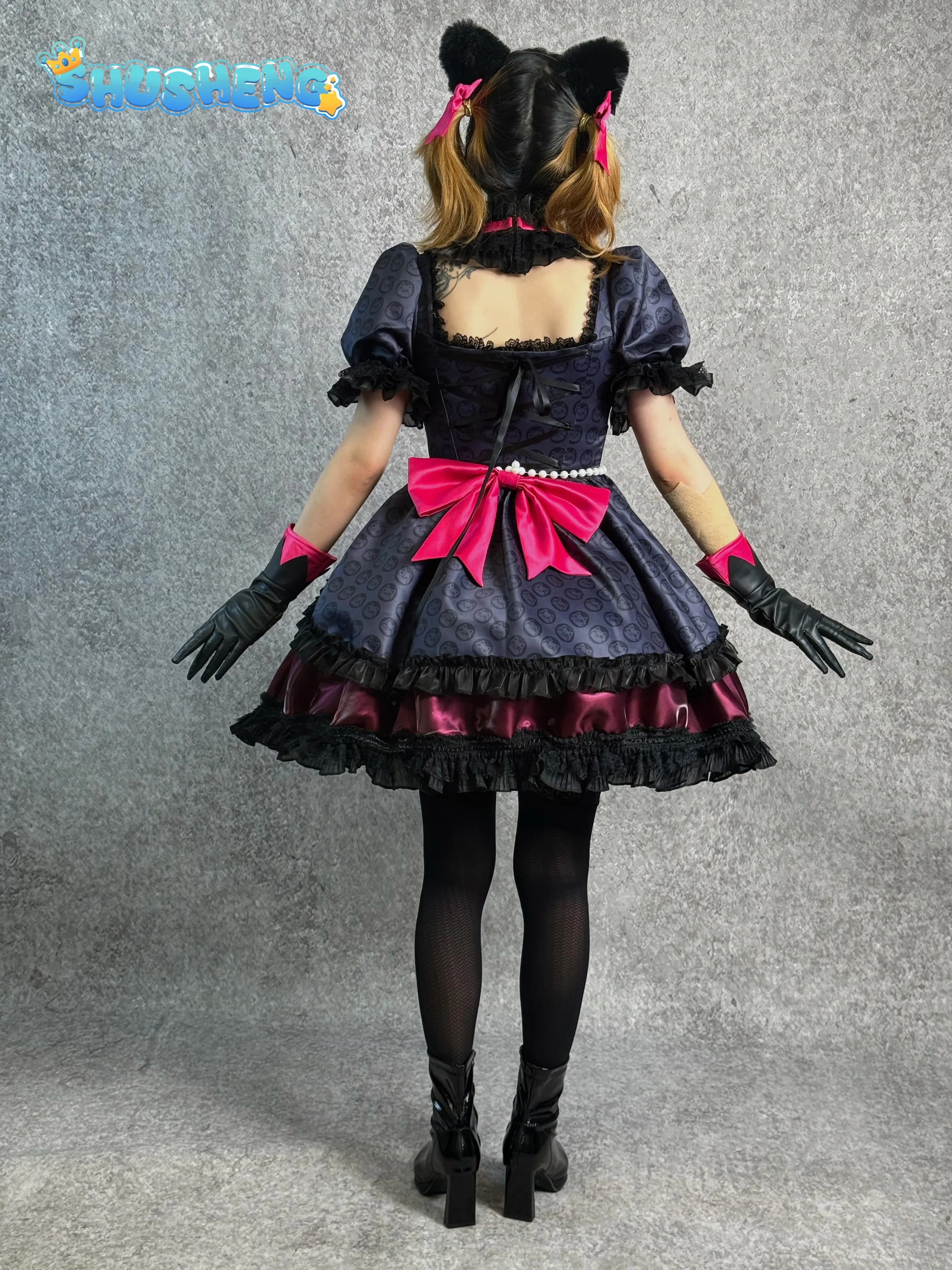Game Overwatch D.Va black cat Cosplay Costume Dva New Women's Black Lolita Dress Halloween Carnival Gothic Uniform Prop headwear